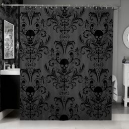 "Erosebridal Black Damask Fabric Shower Curtain Antique Victorian Baroque Gothic Shower Curtain Sets Vintage Floral Exotic Sugar Skull Bathroom Accessories 72"" Wx72 L,Skeleton Bohemian Decor,Grey"