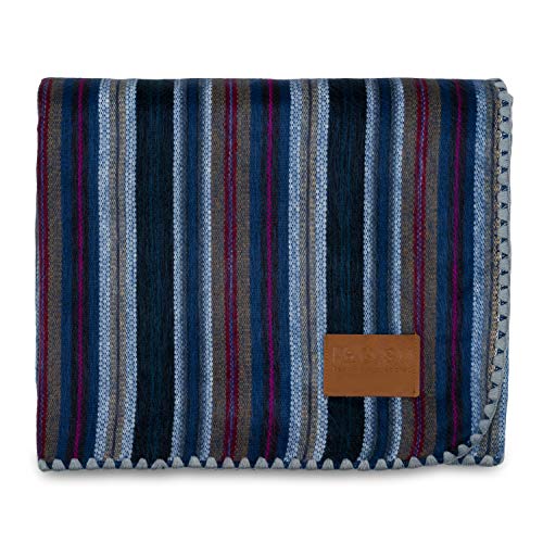 QISU Alpaca Wool Blanket Throw - Large, Beautiful, Warm, Variegated - 85 x 65 inches - Ultra-Soft, Hypoallergenic and Breathable - Non-Itchy or Scratchy (Deep Blue Splash)