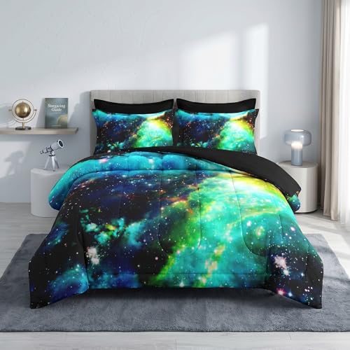 Pamnest Twin Comforter Set with Sheets, 5 Pieces Outer Space Bedding - Bed in A Bag for All Season, Star Galaxy Planets for Kids and Adults, Pillowcase & Sham