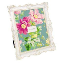 Laura Ashley 8x10 White & Gold Ornate Textured Hand-Crafted Resin Picture Frame w/Easel & Hook for Tabletop & Wall Display, Decorative Floral Design Home Décor, Photo Gallery, Art (8x10, White/Gold)
