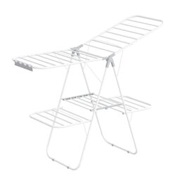 Foldable Laundry Drying Rack, 2-Level Free-Standing Airer, Space-Saving With 1 Additional Tall Hanging Bar Clothes Drying Rack Simply White