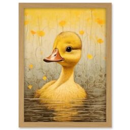 Artery8 Yellow Duckling Kids Bedroom Baby Nursery Calm Elegant Artwork Framed A3 Wall Art Print
