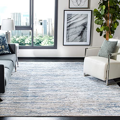 Safavieh Modern Rug for Living Room, Dining Room, Bedroom - Amelia Collection, Short Pile, in Ivory and Blue, 91 X 91 cm