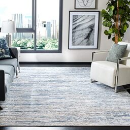 Safavieh Modern Rug for Living Room, Dining Room, Bedroom - Amelia Collection, Short Pile, in Ivory and Blue, 91 X 91 cm