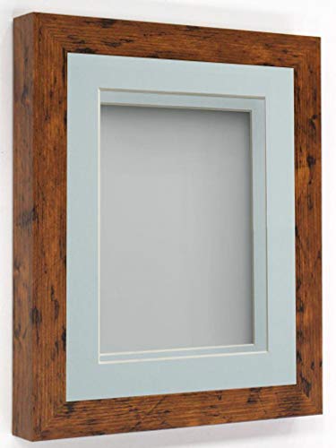 Frame Company Rickman Box 3D Photo Frame, Wood, Rustic with Light Blue Mount, 20x16 for Image Size A3