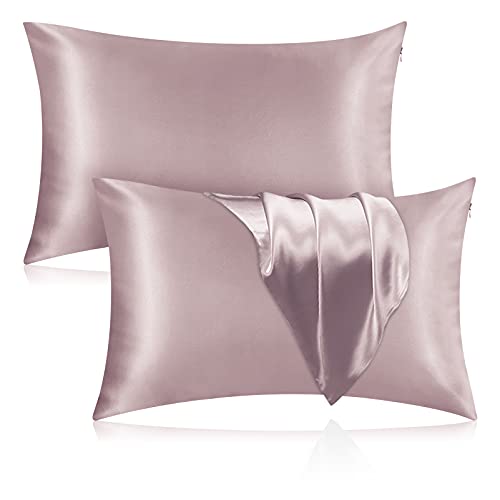 Veaken Mulberry Silk Pillowcase for Hair & Skin, 2 Pack 25 Momme, 600 Thread Count, Pure Silk Both Sides with Hidden Zipper (Apricot Gray, Queen 20''×30'')