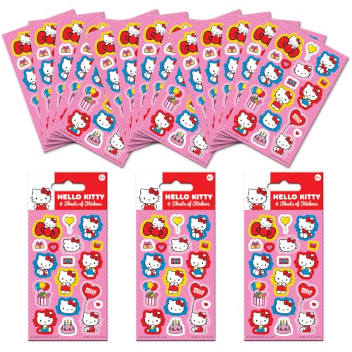 Hello Kitty Party Bag Sticker Bundle, 18 Sheets, Girls, Age 3+ - Official Licensed Product, Great for Children's Parties, Party Bags or Stocking Fillers