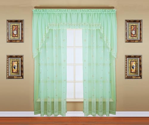 "Today's Curtain, Emelia Embroidery Sheer Panel 84"", Sage, 59"" W x 84"" L"