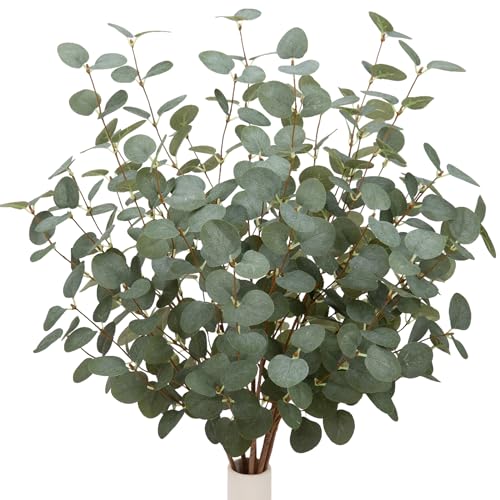 "VGIA 12 Pcs 27"" Eucalyptus Stems Greenery Stems Eucalyptus Leaf Spray in Green Silk Plastic Plants Floral Artificial Plants for Home Party Wedding Decoration(Dark Green)"