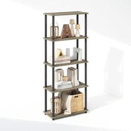 Furinno TURN-N-TUBE 5-Tier Bookcase, French Oak/Black