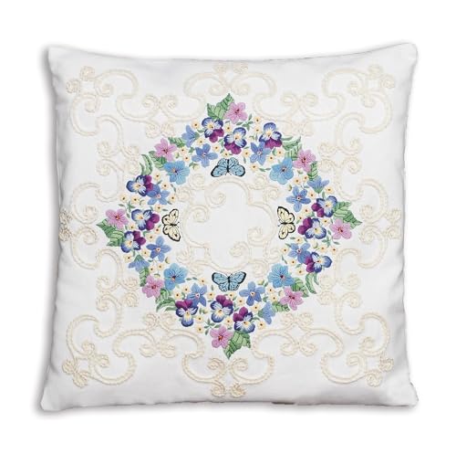 Janlynn 004-0859 1-Piece Floral Fantasy Pillow Embroidery Kit - White