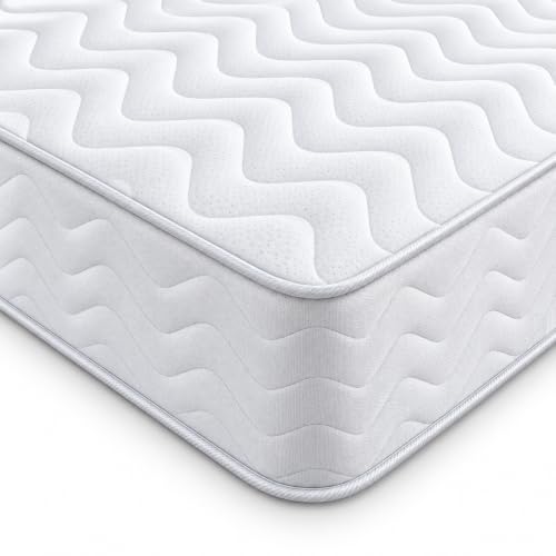 Starlight Beds Tempo Small Single Mattress, White, 2ft6 x 6ft3 - Coil Spring, Memory Foam Layer, 8 Inch Deep, Soft Comfort, Rolled & Boxed, UK Manufacturer, 75x190x20cm