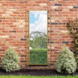 "MirrorOutlet The Genestra - Gold Modern Modern Leaner and Wall Garden Mirror 71"" X 31"" (180CM X 80CM) Silver Mirror Glass with Black Metal Frame. Landscape or Portrait. Frost Protected Glas"