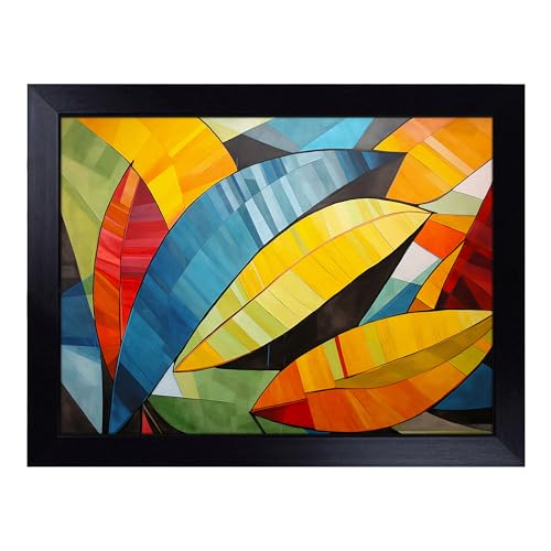 Lap Tray with Bean Bag Cushion, Leaf Constructivism - Handmade in the UK, Raised Wooden Edge, Padded Cushion, Heat-Resistant Wipe-Clean Surface, for Meals, Laptops and Crafts