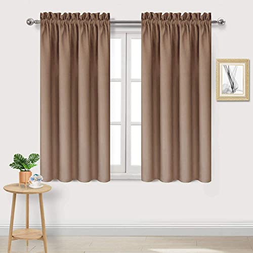 DWCN Blackout Curtains Room Darkening Thermal Insulated Bedroom Curtains Window Curtain Panels, 38 x 54 inches Long, Set of 2 Khaki Rod Pocket Drapes