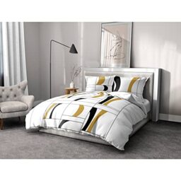Home Linge Passion - Duvet Cover - 3 Pieces - 100% Cotton - 57 Thread Count - 240 x 260 cm - Atoll Black-Mustard