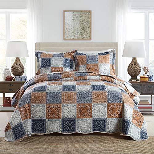 Travan 3-Piece King Quilt Sets Patchwork Bedspreads with Shams Microfiber Lightweight Reversible Oversized Bedding Coverlet Set, King Size