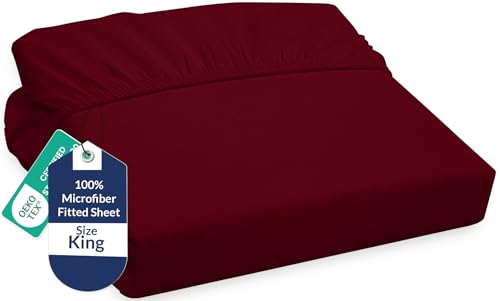Royale Linens Fitted Sheet King - Ultra Soft 1800 Brushed Microfiber - Hotel Luxury Bottom Sheets - Wrinkle Free & Fade Resistant - Deep Pocket Fitted Sheet Only (King, Burgundy)