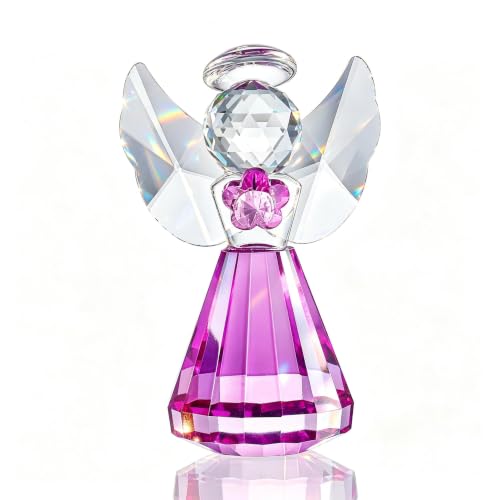3'' Purple Crystal Guardian Angel Figurine Art Glass Angel Gifts For Women - Handmade Christmas Angel Statue Collectibles Ornaments,Christmas Thanksgiving Home Room Decor