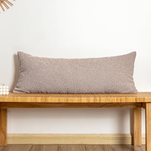 JoraLion Boucle Lumbar Pillow Cover 14x36 inch, Khaki Textured Throw Pillow Cover Cushion Case for Sofa Bed Couch Living Room, Pack of 1 (Cover Only)