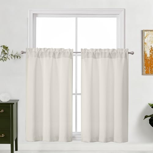 "Lecloud Natural Curtains for Bedroom 45 Inch Length 2 Pcs, Privacy Thermal Insulated Window Room Darkening Curtain, Rod Pockets Modern Farmhouse Decor Drapes for Living Room, Each Panel 30"" W x 45"" L"