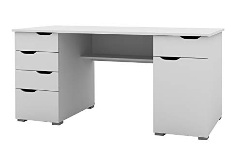 Alphason Kentucky Sturdy Wood Effect Desk with 4 Stationery Drawers and Large Storage Drawer, White Oak and Gloss White, 750x1600x670mm