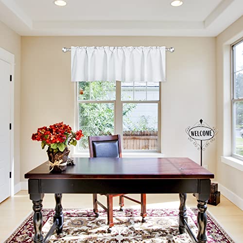 DECOVSUN White Valance for Windows 72x18 Inch Solid Thermal Insulated Blackout Rod Pocket Kitchen Short Curtain Toppers Valance for Bathroom Living Room 1 Panel