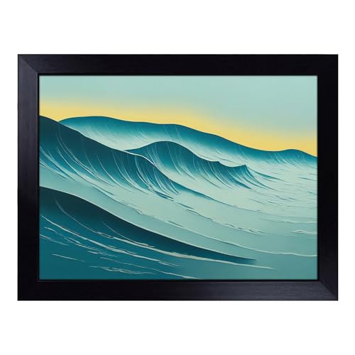 Lap Tray with Bean Bag Cushion, Ocean Wave Sunrise - Handmade in the UK, Raised Wooden Edge, Padded Cushion, Heat-Resistant Wipe-Clean Surface, for Meals, Laptops and Crafts