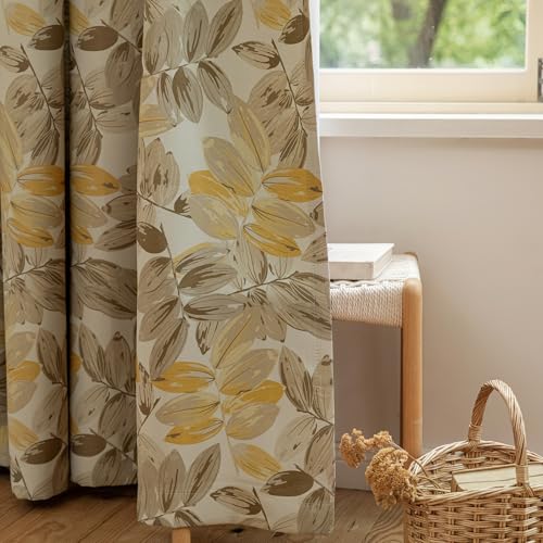 SUOUO Blackout Curtains for Bedroom Patterned Vintage Brown Leaf Room Darkening Window Drapes for Living Room 96 inches Long 2 Panels