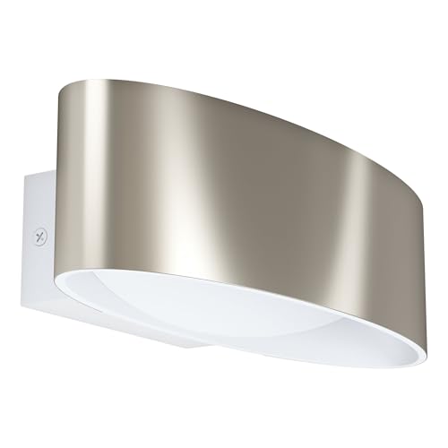 Eglo LED Wall Lamp Maccacari, Single-Light Wall Sconce, Minimalist Indoor Wall Spotlight Made of Aluminium, Steel and Plastic, Living Room and Hallway Lamp in Matte Nickel, White, Transparent