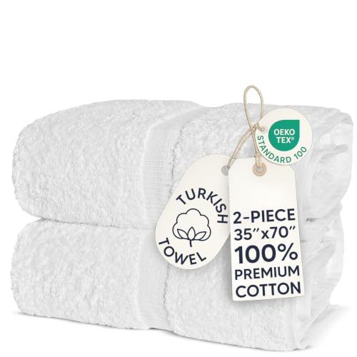 Chakir Turkish Linens Luxury Spa and Hotel Quality Premium TurkishTowel Set (2-Piece Bath Sheet Towel (35''x70''), White)