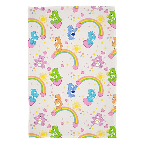Care Bears Official Fleece Blanket, Super Soft Warm Blanket - Sunny Design -Featuring Grumpy, Cheer and Bedtime Bear -Perfect for Home, Bedroom, Sleepovers and Camping 100 x 150 cm - Multicolour