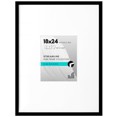 Americanflat 18x24 Poster Frame in Black - Use as 8x10 Picture Frame with Mat or 18x24 Frame Without Mat - Thin Border Photo Frame with Plexiglass Cover - Vertical or Horizontal Wall Display
