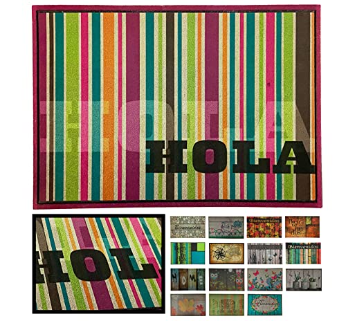 LucaHome β Flocked Rubber House Doormat 45 x 75 cm Arizona Shape Non-Slip Base, Premium Doormat, Easy Cleaning, Absorbent Padded Doormat for Outdoor and Indoor (Hello)