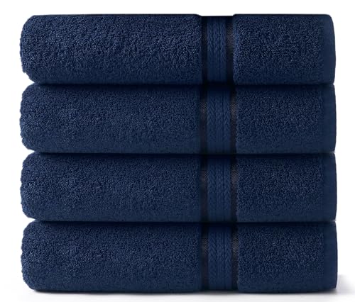 Cotton Craft -Ultra Soft 4 Pack Bath Towels -76x137 - Night Sky - 100% Pure Ringspun Cotton - Luxurious Rayon trim - Ideal for everyday use - Easy care machine wash