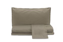 zer0bed, Plain Cotton Satin Double Bed Sheet Set, Taupe, 100% Cotton Satin, Top Sheet, Fitted Sheet, Pair of Pillowcases 4 Shuttlecocks
