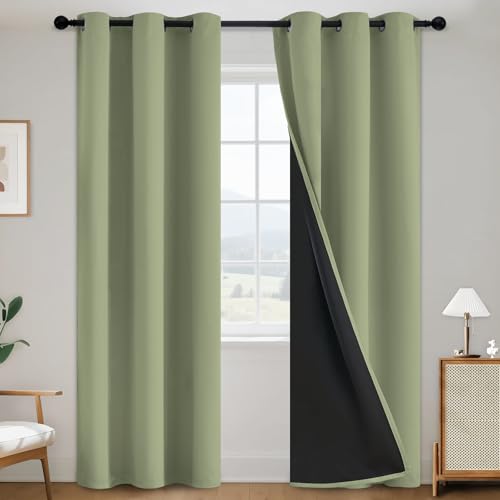 SimpleHome Sage 100% Blackout Curtains Room Darkening Living Room 84 Inch - Curtains for Bedroom,Thermal Insulated Grommet Window Drapes,Curtains for Living Room with Black Back,38 x 84 Inch,2 Panels