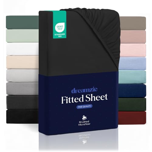 Dreamzie - Children's Fitted Sheet 90 x 200 cm with 35 cm Pocket - Ultra Soft Microfibre - Thick Mattress - Oeko-Tex - Comfort, Breathable, Easy Care - Black