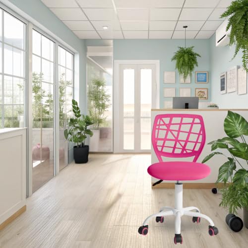 FurnitureR Reception Chairs for Office, Small Reception Chairs, Height Adjustable, 362° Selectable Wheels, Ergonomic Backrest, Breathable Fabric Seat, Dark Pink Macaroon