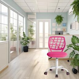 FurnitureR Reception Chairs for Office, Small Reception Chairs, Height Adjustable, 362° Selectable Wheels, Ergonomic Backrest, Breathable Fabric Seat, Dark Pink Macaroon