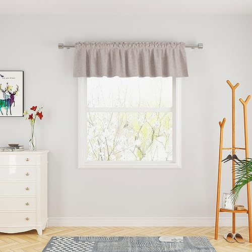 "UPOPO Beige Valance Curtains Linen Textured Living Room 18 inches Long Kitchen Short Small Mini Little Curtain Toppers Valance Bedroom Window Curtain 1 Piece Rod Pocket 54""x18"""