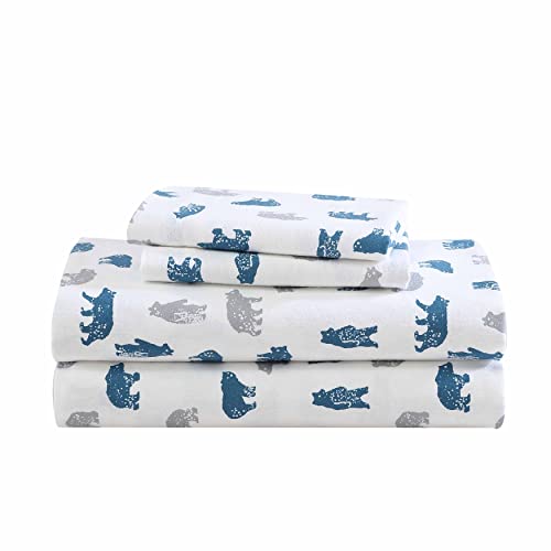 Eddie Bauer- Twin XL Sheet Set, Cotton Flannel Bedding Set, Brushed for Extra Softness, Cozy Home Décor (Bear Mountain Grey, Twin XL)