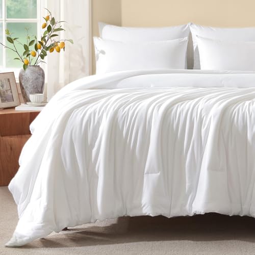 Voguease Twin Comforter Set, Comforters Twin Size Bed Sets, Luxury Ultra-Soft Jersey Knit Bedding, White Lightweight Down Alternative Bed Comforter for All Season, 2 Piece Bedding Set