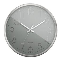 Mebus Quartz Wall Clock, Quiet Movement without Tick-Tack Noise, Aluminium Frame, Arabic Dial, 3D Numbers, Aluminium Hands, 30 cm, Silver/Grey