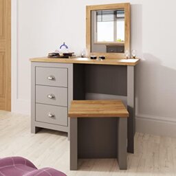 Timber Art Design UK Lisbon Dressing Table 3 Drawer Set Light Grey Vanity Makeup Desk