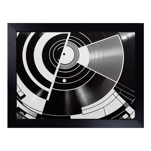 Lap Tray with Bean Bag Cushion, Abstract Vinyl Record - Handmade in the UK, Raised Wooden Edge, Padded Cushion, Heat-Resistant Wipe-Clean Surface, for Meals, Laptops and Crafts