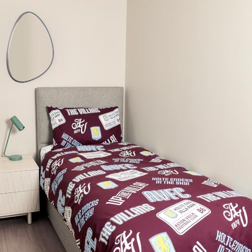 Officially Licensed Aston Villa FC Single Duvet Set - Football Bedding - Officially licensed Aston Villa FC single bedding set with duvet cover and matching pillowcase, perfect for young Villans.