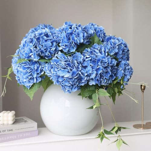 "grtefhu 4pcs 21"" Navy Blue Faux Hydrangeas Artificial Flowers, Real Touch Silk Hydrangea Flowers with Stems for Ocean Theme Bridal Wedding Party Home Office Decor"