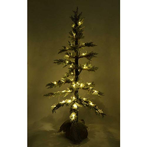 SHATCHI Table Mantel Centrepiece Pre Lit LED Christmas Tree Frosted Tips with Pine Cones Flocked Snow Covered Xmas Tree with Burlap Base for Decoration