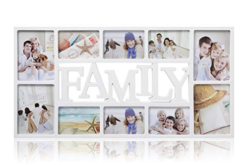ARPAN Family 10 Multi Aperture Photo Picture Frame - Holds 6 X 6''X4'' Photos, 4 X 5''X7'' Photos - White